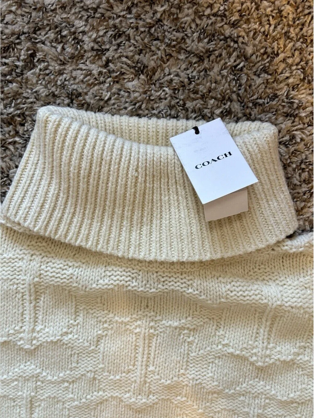 Coach Signature Rare Ivory Wool Blend Poncho Sweater Turtleneck Size XS/S $498